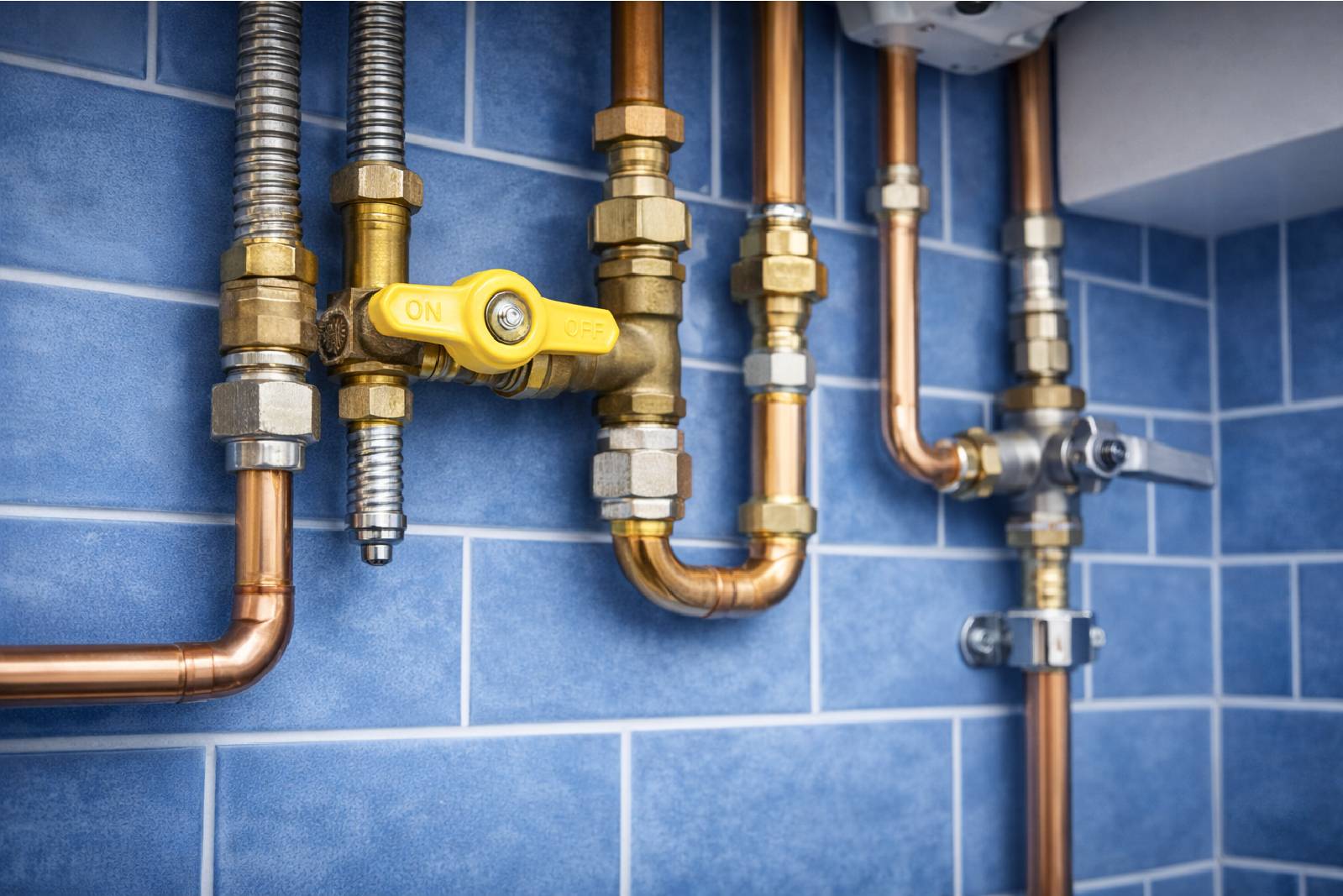 Pipes on the wall during a boiler service by JB Gas and Heating